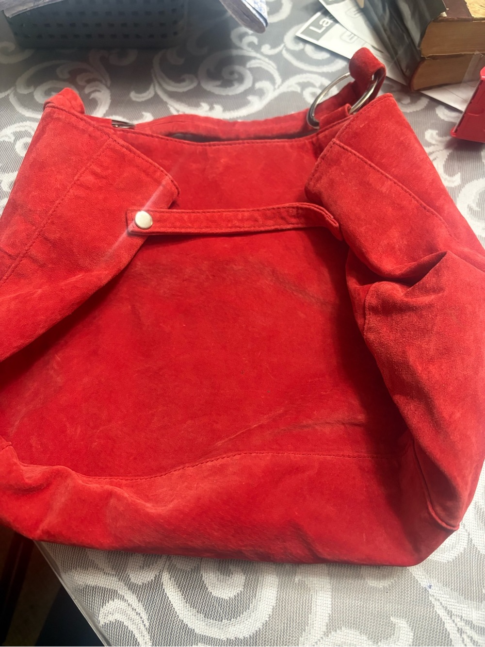 Sasha Red Suede Shoulder Bag - Women's Tote